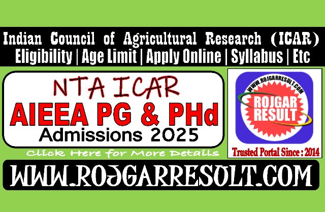 NTA ICAR AIEEA PG / Phd 2025 Admit Card / Exam City Details