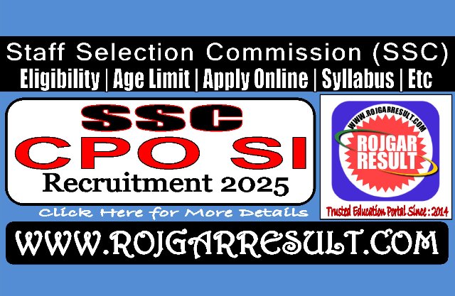 SSC CPO SI Online Form 2025