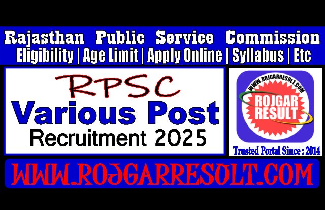RPSC Various Post Recruitment 2025 for 12121 SI, TGT, PGT, Engineer Post