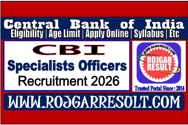Central Bank of India Specialists Officers Online Form 2026