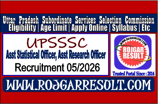UPSSSC Asst Statistical Officer, Asst Research Officer Online Form 2026
