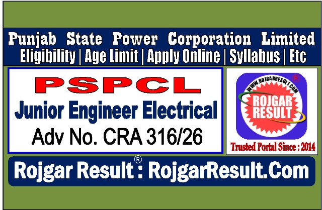PSPCL Junior Engineer Electrical Online Form 2026 for 622 Post