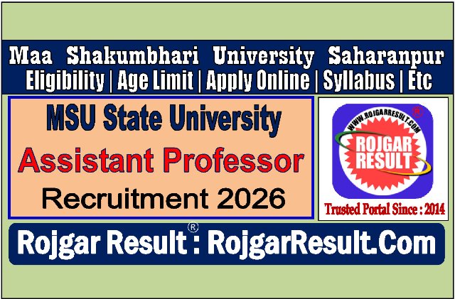 Maa Shakumbhari University Assistant Professor Online Form 2026